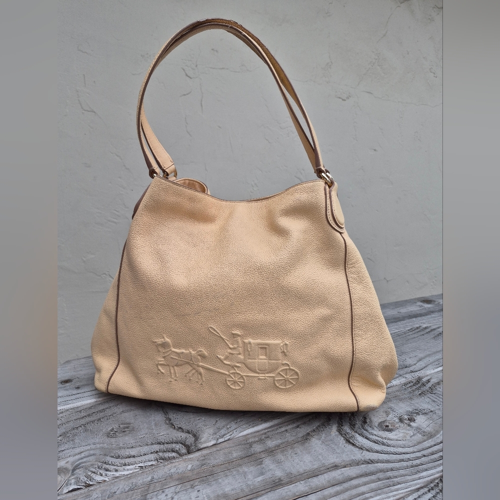 COACH EDIE PEBBLED LEATHER STAGECOACH EMBOSSED SHOULDER BAG - Picture 4 of 16